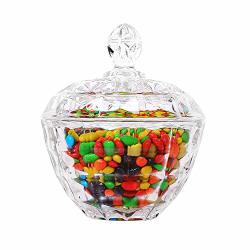 Comsaf Glass Candy Dish With Lid Decorative Candy Bowl Crystal Covered Candy Jar For Home Office Desk Set Of 1 DIAMETER:4.5 Inch