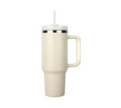 1.2L Tumbler With Handle Straw Lid Stainless Steel Travel Mug - Cream