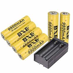 Bxe 18650 Rechargeable Batteries Button Top 6 Packs 9800MAH 3.7V Li-ion Batteries For LED Flashlight Headlamp + 1 Pack Smart Charger