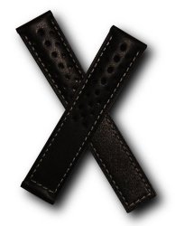 20MM Black Sports Perforated Genuine Leather Watchband With White Stitching To Fit Tag Heuer Carrera Spring Bars Included