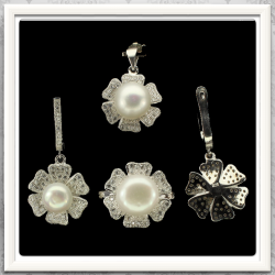 Classic Elegance Natural White Pearl Cz Solid .925 Sterling Silver Pendant Ring Earrings