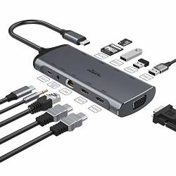 Dual Monitor Docking Station 11-IN-1 USB C To HDMI Vga Hub Adpater Dual Display For Window Laptop With 2 4K HDMI Vga 3 Usb-a