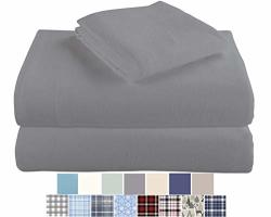 Morgan Home Fashions Cotton Turkish Flannel Sheets 100% Brushed Cotton For Supreme Comfort - Deep Pockets - Warm And Cozy Great For All Seasons Grey Queen
