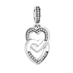Glamulet Art - Crystal Interlock Heart Dangle Charm -- 925 Sterling Silver