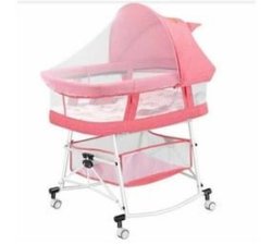 3 In 1 Bedside Baby Bassinet Sleeper Crib With Bed Nets - Pink