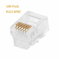 100 Pack RJ12 6P6C Plug Uvital Transparent Telephone Jack Flat Cable Modular Plug Connector Clear Line Snap-in Crimp-on Plugs