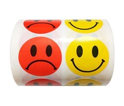 Wootile Yellow Smiley Face Happy Stickers And Red Sad Frowny Face Stickers For Teachers 1 Inch Round Circle Dots 500 Labels Per Roll