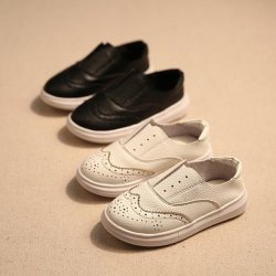 Children England Style Black White Hollow Out Slip On Flat Shoes