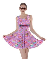 Cowcow Womens Lavendar Yummy Colorful Sweet Lollipop Candy Macaroon Cupcake Donut Skater Dress Colorful - 5XL