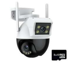 Dual View Panoramic Home Office Outdoor Wireless Network Operated Security Camera & 8GB Card