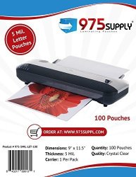 975 Supply - 5 Mil Clear Letter Size Thermal Laminating Pouches - 9" X 11.5" - 100 Pouches