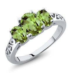 2.15 Ct Genuine Oval Green Peridot Gemstone 925 Sterling Silver Women's 3 Stone Ring