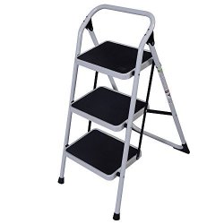 Mickymin Home Use 3-STEP Short Handrail Iron Ladder Black & White