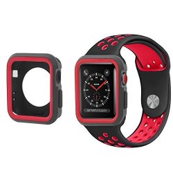 All-inside 42MM Black red Sport Band And Case Bundle For Apple Watch Series 1 Series 2 Series 3 Sport Edition M l Size