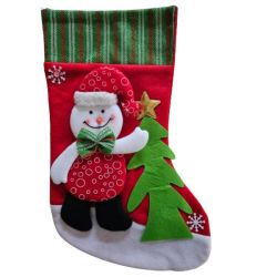 Christmas Stocking Snowman With Green Pinstripe Boarder 40CM