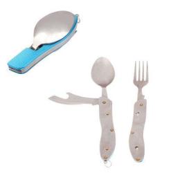 4-IN-1 Stainless Steel Travel Camping Folding Cutlery Set Spoon + Fork + Knife + Bottle Opener...