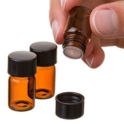 1ML 2ML 3ML MINI Amber Glass Vial Bottles With Orifice Reducer And Cap For Essential Oils - Pack Of 12 2ML