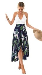 Blooming Jelly Women's Sleeveless Deep V Neck Spagehtti Strap Halter Criss Cross Summer Asymmetrical Floral Party Maxi Dress S Multicolor