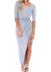 Eliacher Women's Casual Half Sleeve Knitting Crinkle Long Maxi Dress 6343 L