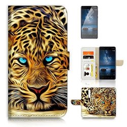 For Nokia 8 Flip Wallet Case Cover & Screen Protector Bundle - A21046 Leopard