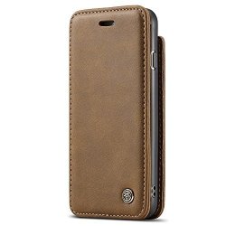 IPhone 7 Case Genuine Leather Wallet Phone Case With Flap Cover Case For Apple 7S Brown Case