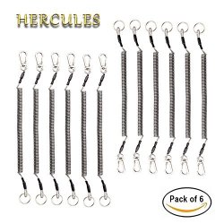 Hercules Multicolor Safety Fishing Lanyards M2 Secure Ropes Multi-tools Retractable Coiled Tether Steel Wire Inside Attached With 360 Degree Lobster 69 Inches Max Stretch