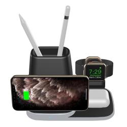P9X 4 In 1 Quick Wireless Charger For Iphone Apple Watch Airpods Pen Hoolder And Other Android Smart Phones Black