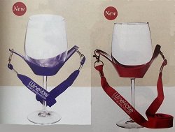 Wineyoke Party Time Hands Free Wine Glass Holder Necklace Set Of 2: Red & Blue