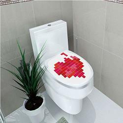 Toilet Cover Sticker 3D Printing Valentines Day Video Game Tetris Red Heart Vintage Pixelated Design Joyful Romantic Red Pink Scarlet For You Design W11.8"XH14.2