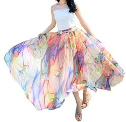 Afibi Women Full ankle Length Blending Maxi Chiffon Long Skirt Beach Skirt XL Design N 7