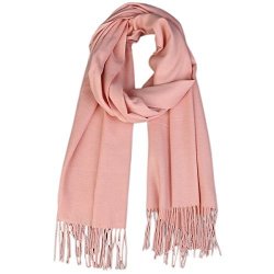 Lanzom Women Soft Cashmere Blanket Scarf Tassel Solid Color Warm Shawl Scarf Pink