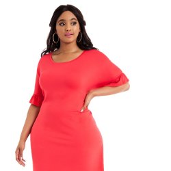 Donnay Plus Size T-Shirt Dress Frill Sleeves - Red