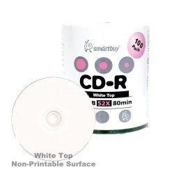 Smartbuy 100-DISC 700MB 80MIN 52X Cd-r White Top Blank Data Recordable Media Disc