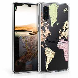Kwmobile Tpu Silicone Case For Huawei P30 - Crystal Clear Smartphone Back Case Protective Cover - Travel Black multicolor transparent