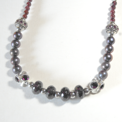 Atenea Handmade Natural Garnet Freshwater Pearl & Crystal Necklace