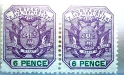 Transvaal -zuid Afrikaansche Republiek 1896 -1897 Pair Of 6D Stamp