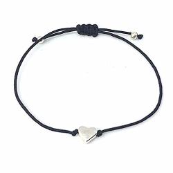 Guangqi Black Rope Bracelet Heart-shaped Bracelet Simple Style Bracelet Adjustable Bracelet For Women Black Rope Silver Heart