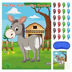 Fepito Pin The Tail On The Donkey Party Game With 24 Pcs Tails For Kids Birthday Party Decorations Carnival Circus Party Supplies