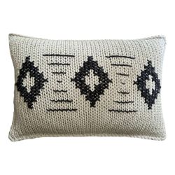 Zulu Pattern 3 Knitted Cotton Twine With Cross Stitch Embroidery - 80 X 50CM Charcoal On Natural
