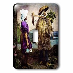 Scenes From The Past Magic Lantern Slides - Vintage Japanese Farmer And His Wife In Old Japan Hand Colored - Light Switch Covers