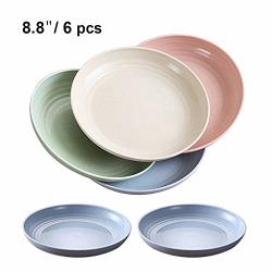 6-PCS 8.8 Inch Extra Large Wheat Straw Plates Lightweight Unbreakable Dinner Plates With Dishwasher Microwave Safe Eco-friendly Degradable Dishes For Kids Children Toddler Adult