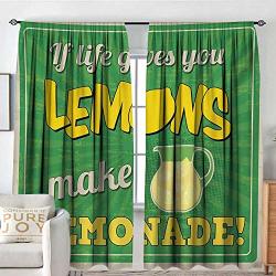 Living Room Curtains Quote Vintage Pop Art Advertising Design If Life Gives You Lemon Make Lemonade Green Yellow And Tan All Season Thermal Insulated