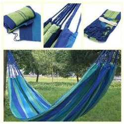 Whole Portable Cotton Rope Outdoor Swing Fabric Camping Hanging Hammock In Blue Color