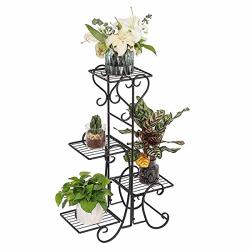4 Tier Square Plant Stand Metal Flower Pot Stand 32INCH Planter Rack Shelf Organizer For Modern Garden Indoor & Outdoor Home D Cor Black Square