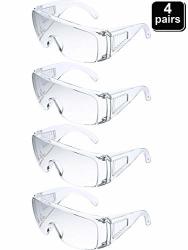 4 Pieces Polycarbonate Visitor Safety Glasses Clear Frame High Impact Safety Glasses Worker Bees Safety Glasses For Outdoor Construction Cycling Landscaping Architecture