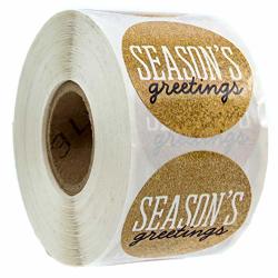 Black & Gold Season's Greetings Christmas STICKERS 500 Christmas Tags season's Greetings Faux Glitter Sticker
