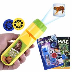 Hahago Torch Projector Projection Lighting Story Torches Light Toy Slide Lamp Educational Learning Bedtime Night Light For Children 48 Images 2SET Outer Space+ Animal