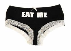 Cotton And Lace Panty With Eat Me On The Front Black white XL