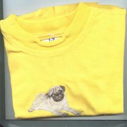 Kids T Shirt. Yellow 1--2 Years Pug Dog