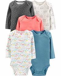 Simple Joys By Carter's Girls' 5-PACK Long-sleeve Bodysuit Dots owl print 6-9 Months